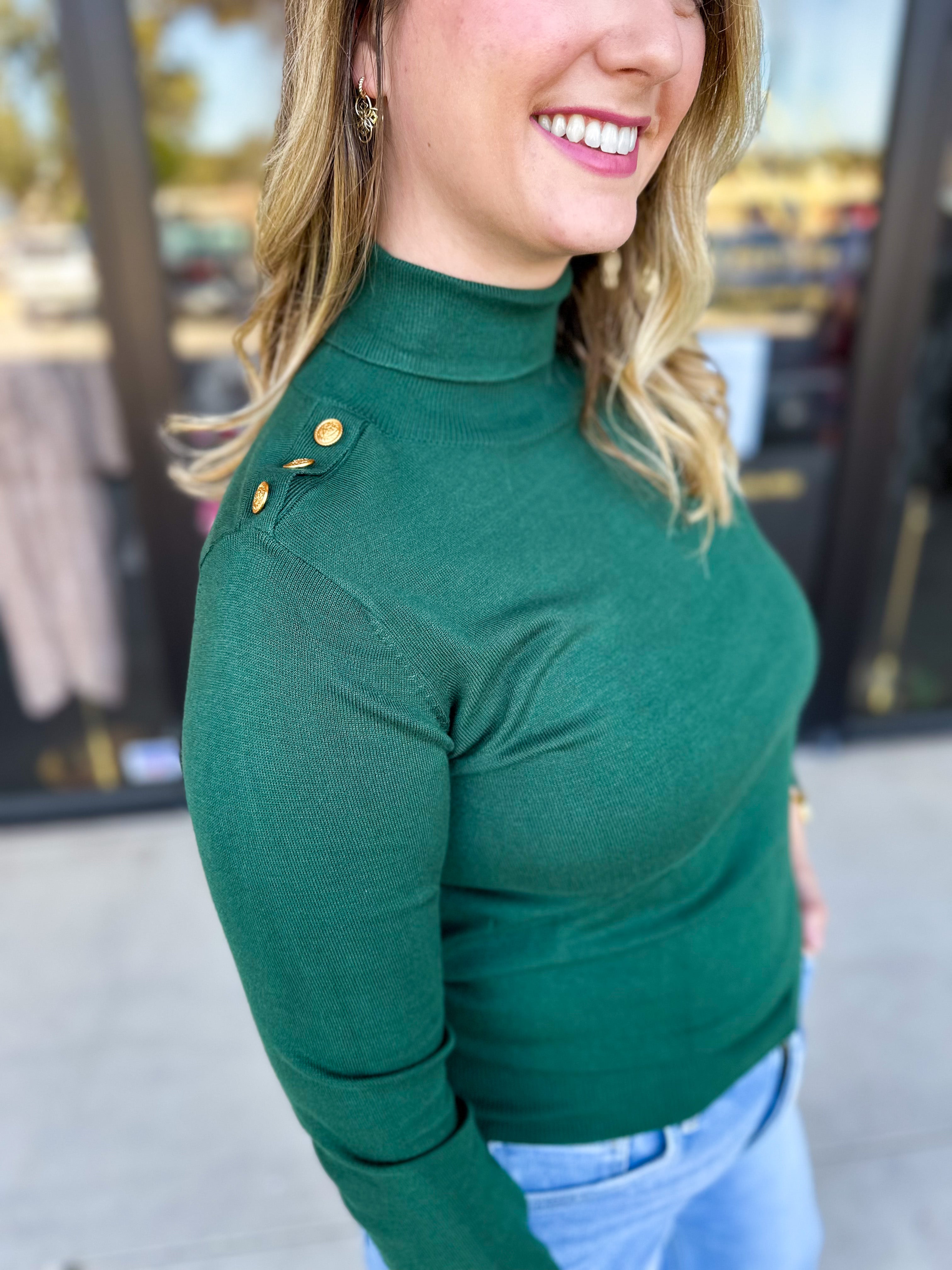 Classic Turtleneck Sweater Top - Hunter Green-230 Sweaters/Cardis-SKIES ARE BLUE-July & June Women's Fashion Boutique Located in San Antonio, Texas