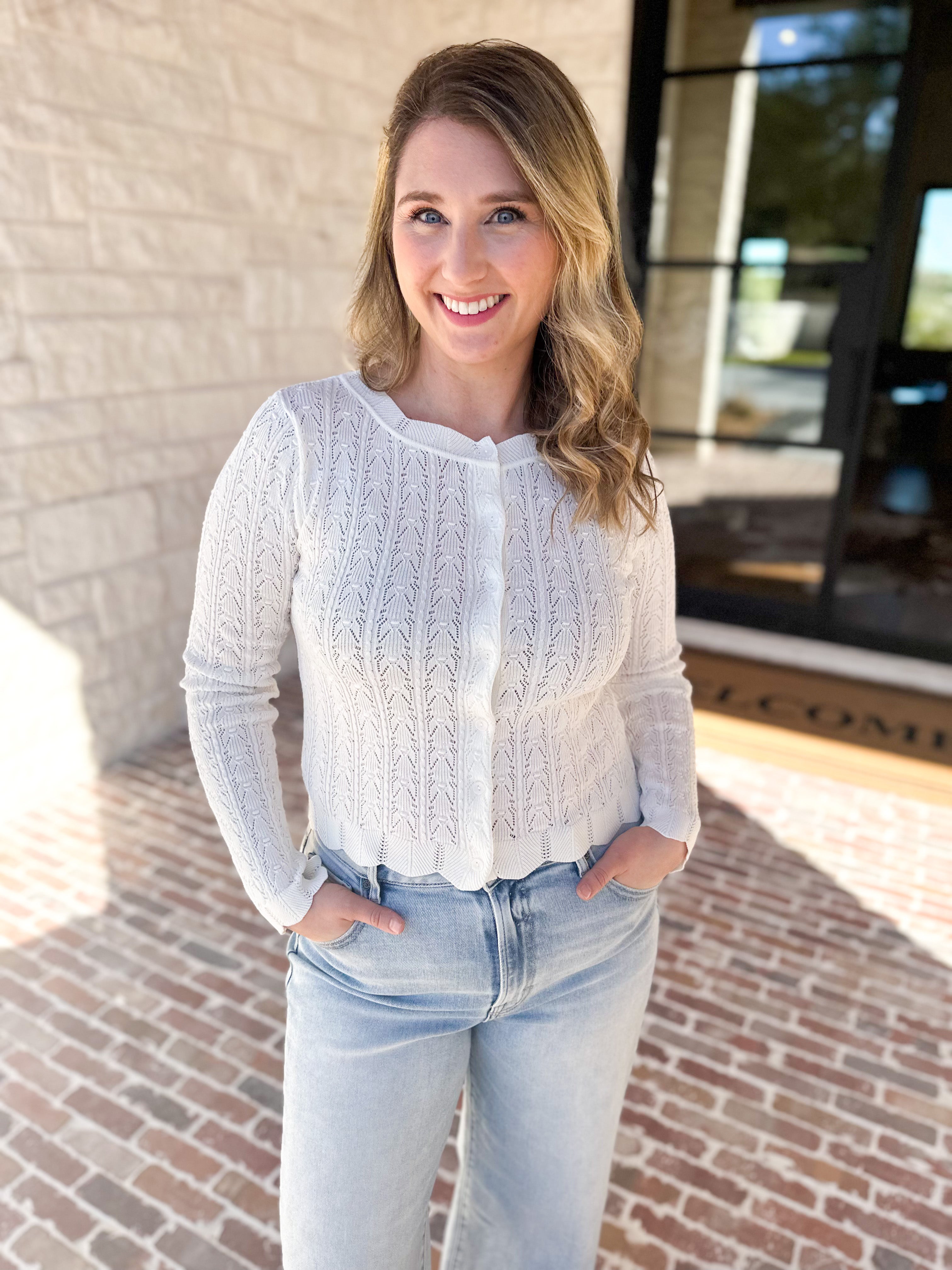 Pointelle Cardigan - Ivory-230 Sweaters/Cardis-ALLIE ROSE-July & June Women's Fashion Boutique Located in San Antonio, Texas