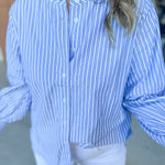 Current Air - Rhinestone Button Down Blouse - Light Blue-200 Fashion Blouses-CURRENT AIR CLOTHING-July & June Women's Fashion Boutique Located in San Antonio, Texas