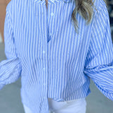 Current Air - Rhinestone Button Down Blouse - Light Blue-200 Fashion Blouses-CURRENT AIR CLOTHING-July & June Women's Fashion Boutique Located in San Antonio, Texas