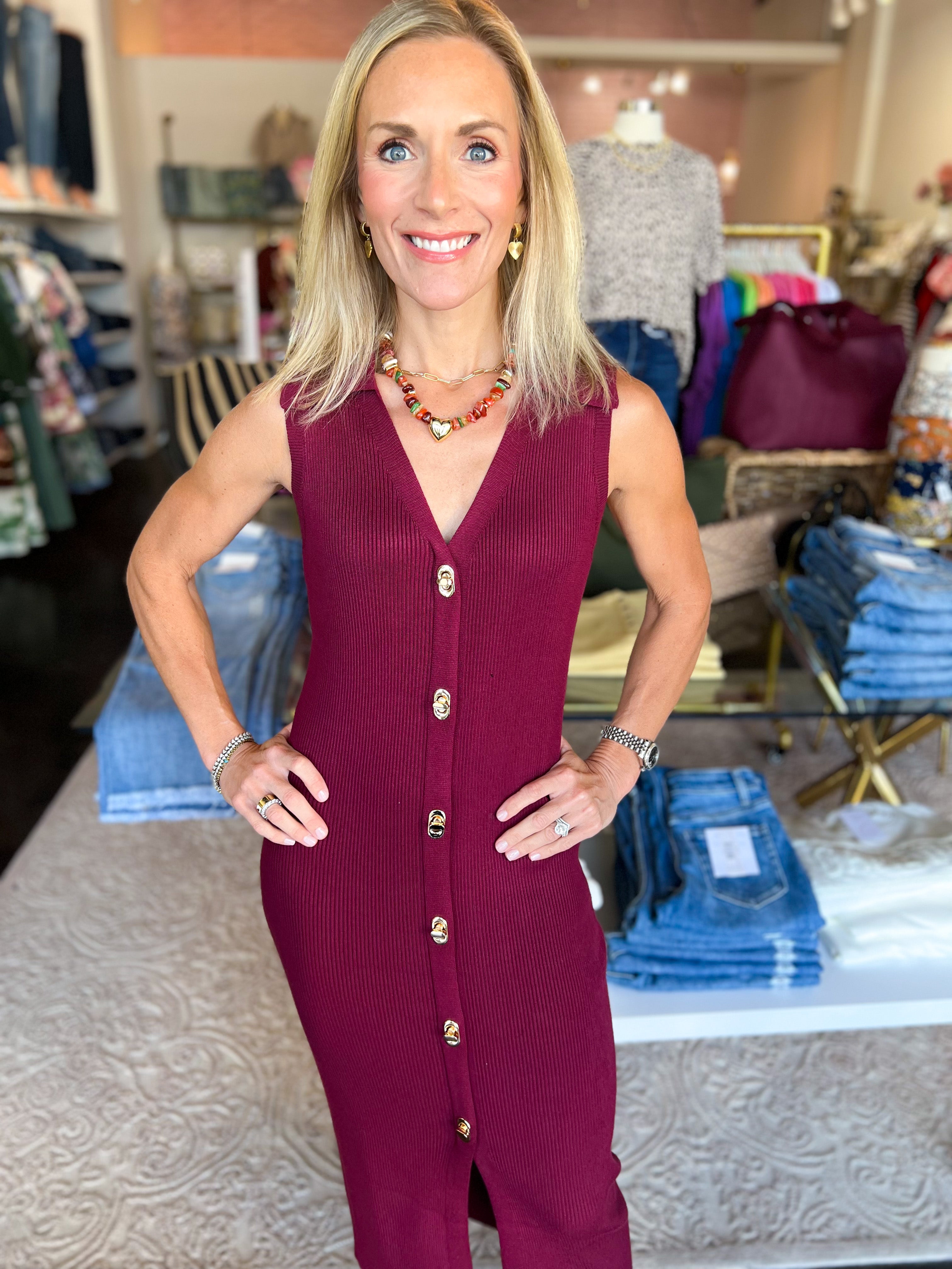 The Krissy Midi Dress - Burgundy-500 Midi-SKIES ARE BLUE-July & June Women's Fashion Boutique Located in San Antonio, Texas
