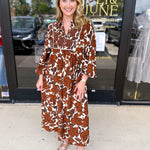 Rust Floral Midi Dress-500 Midi-JODIFL-July & June Women's Fashion Boutique Located in San Antonio, Texas