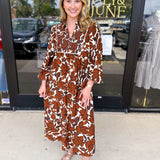 Rust Floral Midi Dress-500 Midi-JODIFL-July & June Women's Fashion Boutique Located in San Antonio, Texas