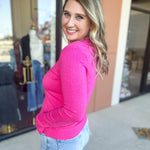 Collared Knit Long Sleeve - Hot Pink-230 Sweaters/Cardis-SKIES ARE BLUE-July & June Women's Fashion Boutique Located in San Antonio, Texas