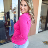 Collared Knit Long Sleeve - Hot Pink-230 Sweaters/Cardis-SKIES ARE BLUE-July & June Women's Fashion Boutique Located in San Antonio, Texas