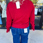 Long Sleeve Sweater Top - Crimson-230 Sweaters/Cardis-ENTRO-July & June Women's Fashion Boutique Located in San Antonio, Texas