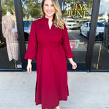 Classic Midi Dress - Deep Red-500 Midi-JODIFL-July & June Women's Fashion Boutique Located in San Antonio, Texas