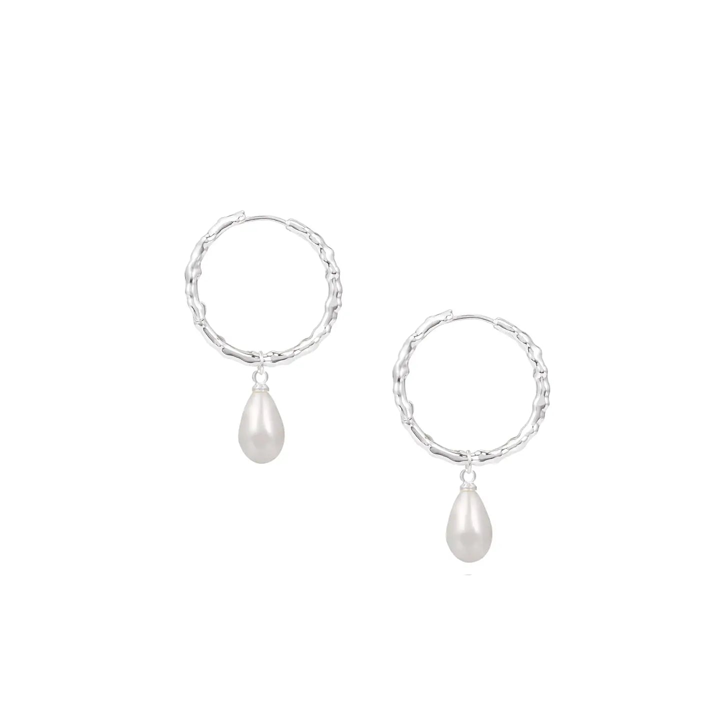 Natalie Wood - Adorned Pearl Drop Huggie Earrings Silver-120 Jewelry & Hair-Natalie Wood-July & June Women's Fashion Boutique Located in San Antonio, Texas