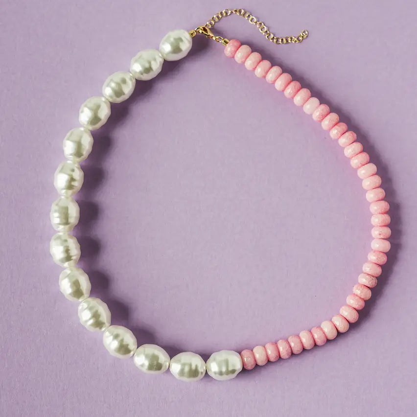Bead & Pearl Statement Necklace - Pink-110 Jewelry & Hair-MacRae & Co-July & June Women's Fashion Boutique Located in San Antonio, Texas