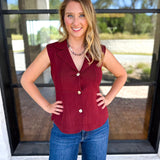 In Style Knit Vest - Merlot-200 Fashion Blouses-SKIES ARE BLUE-July & June Women's Fashion Boutique Located in San Antonio, Texas