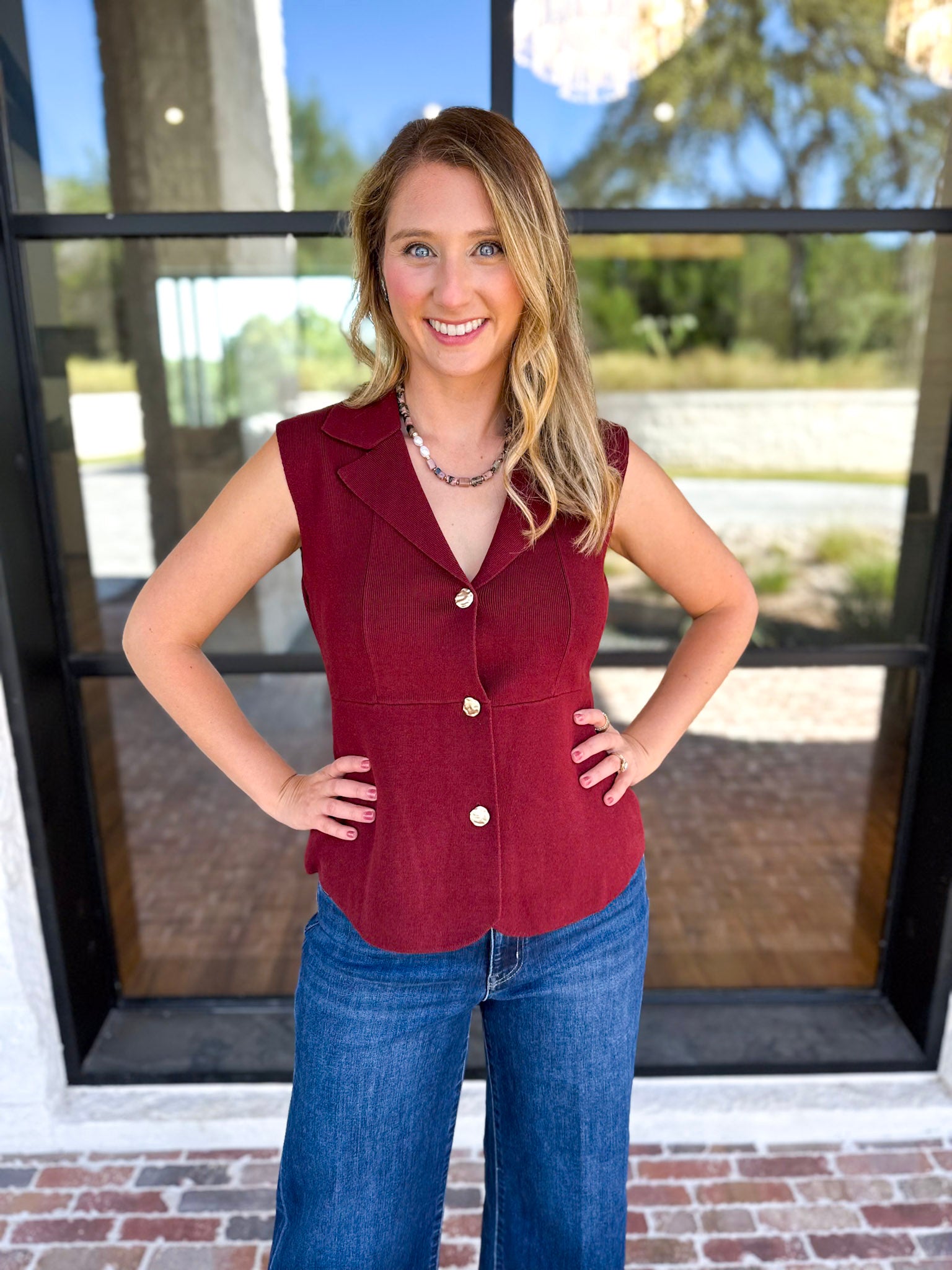 In Style Knit Vest - Merlot-200 Fashion Blouses-SKIES ARE BLUE-July & June Women's Fashion Boutique Located in San Antonio, Texas