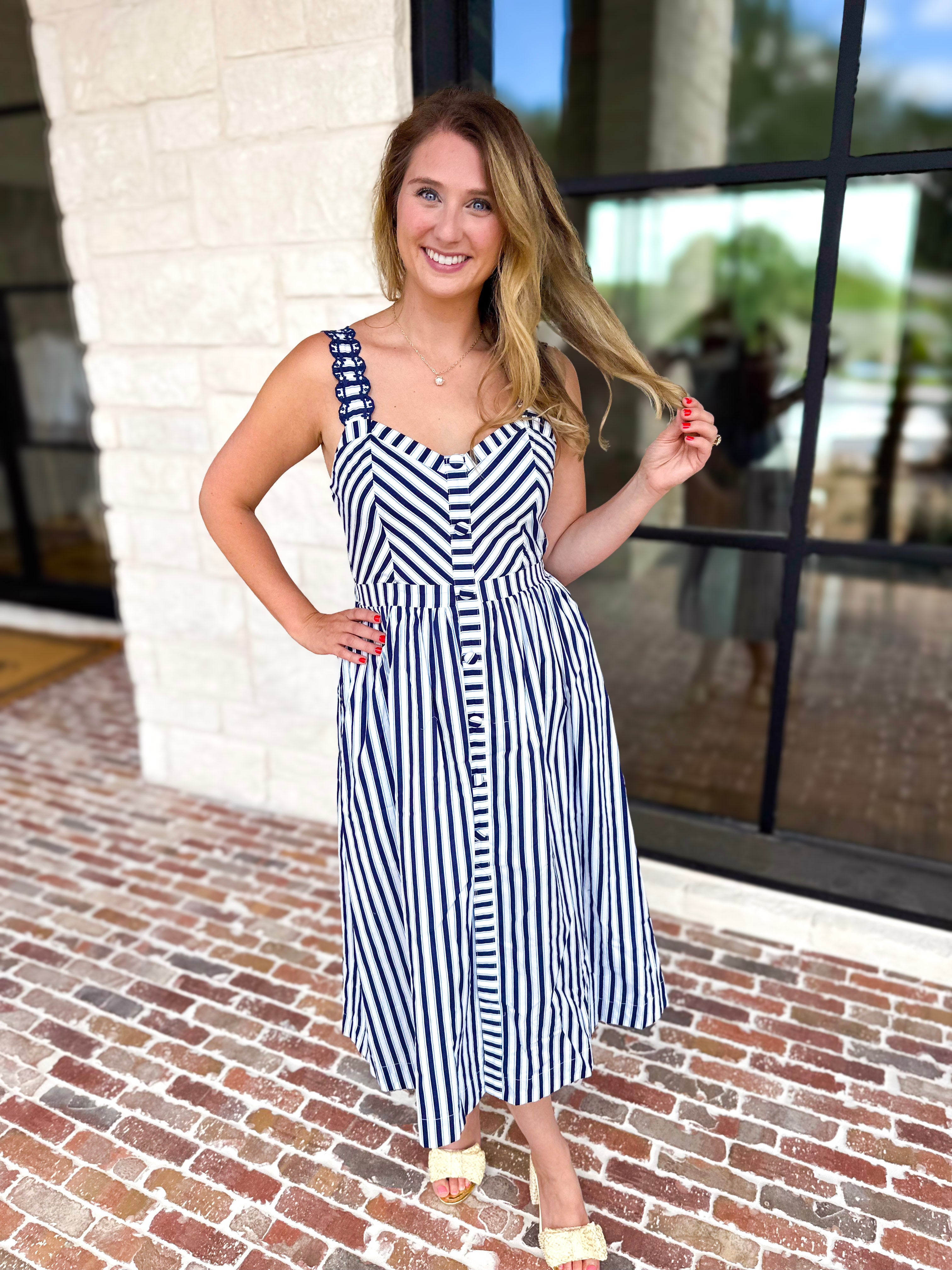 The Harbor Midi Dress - Navy-500 Midi-SKIES ARE BLUE-July & June Women's Fashion Boutique Located in San Antonio, Texas