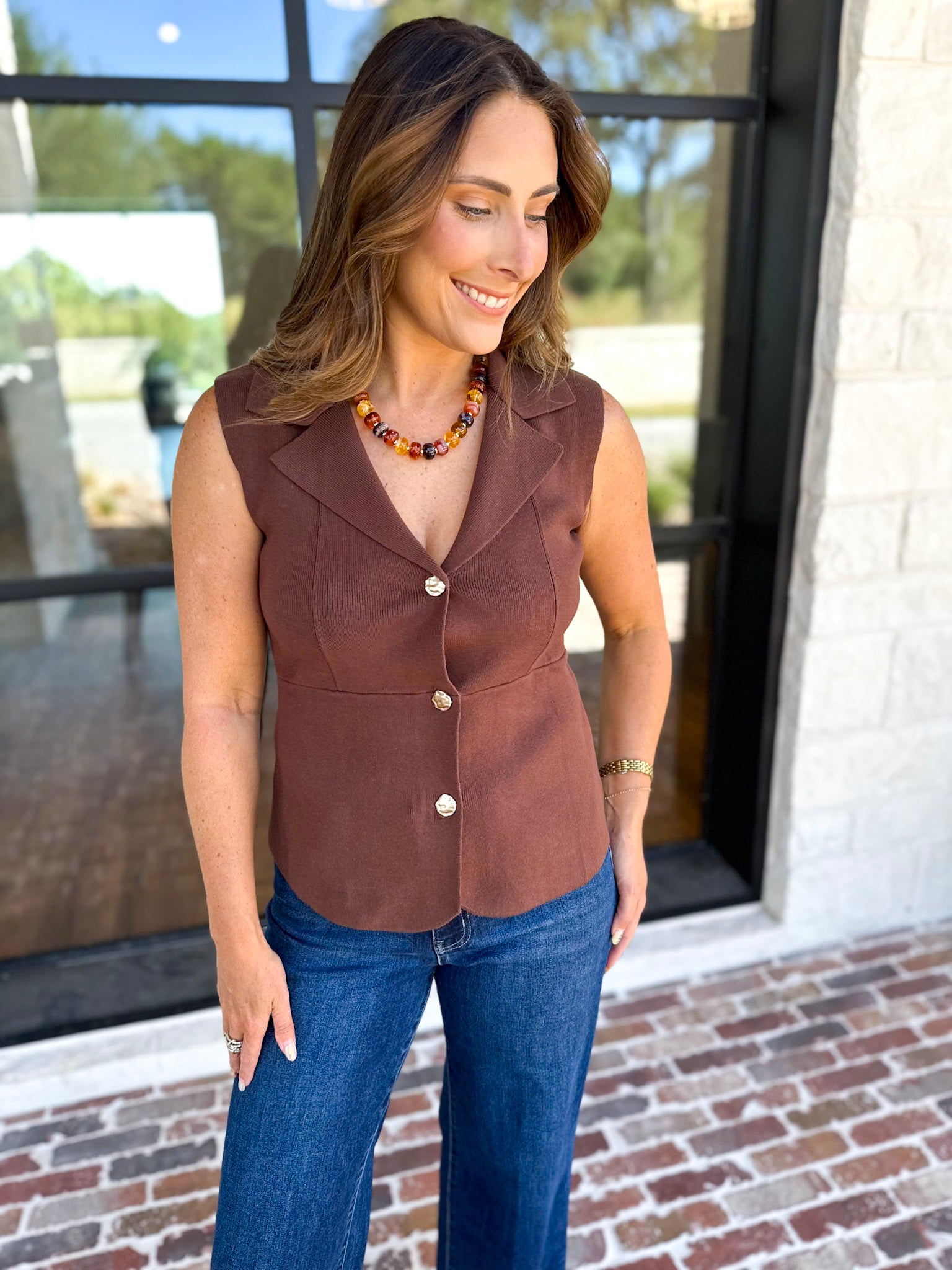 In Style Knit Vest - Espresso-200 Fashion Blouses-SKIES ARE BLUE-July & June Women's Fashion Boutique Located in San Antonio, Texas