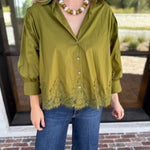 Work to Happy Hour Blouse - Martini Olive-200 Fashion Blouses-ENTRO-July & June Women's Fashion Boutique Located in San Antonio, Texas