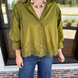 Work to Happy Hour Blouse - Martini Olive-200 Fashion Blouses-ENTRO-July & June Women's Fashion Boutique Located in San Antonio, Texas