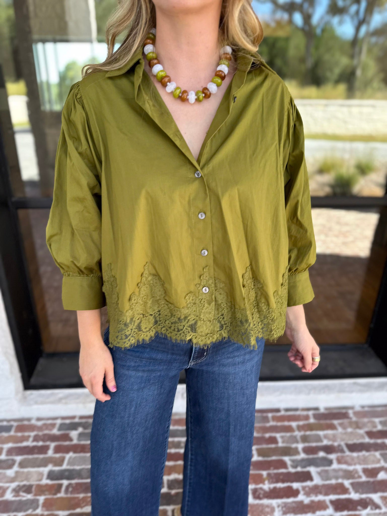 Work to Happy Hour Blouse - Martini Olive-200 Fashion Blouses-ENTRO-July & June Women's Fashion Boutique Located in San Antonio, Texas