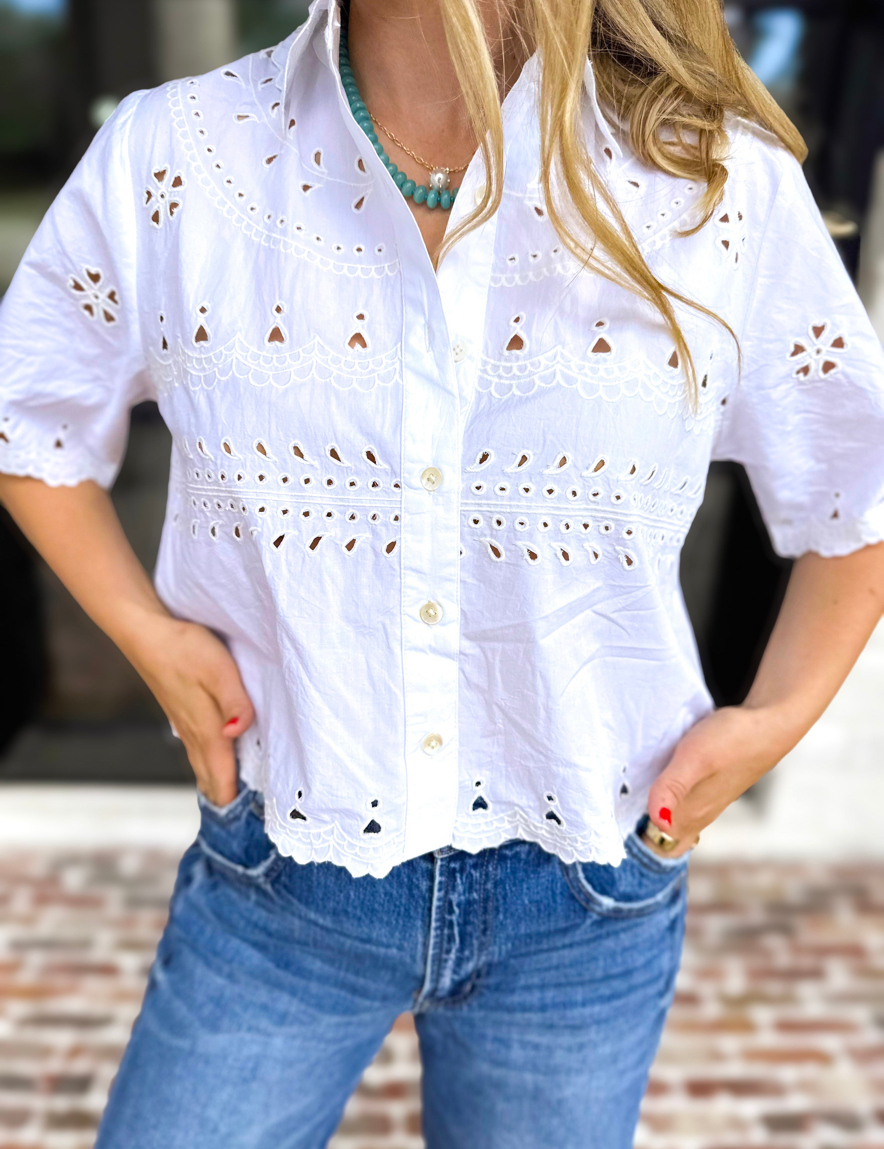 THML - Summertime Eyelet Blouse-200 Fashion Blouses-THML-July & June Women's Fashion Boutique Located in San Antonio, Texas
