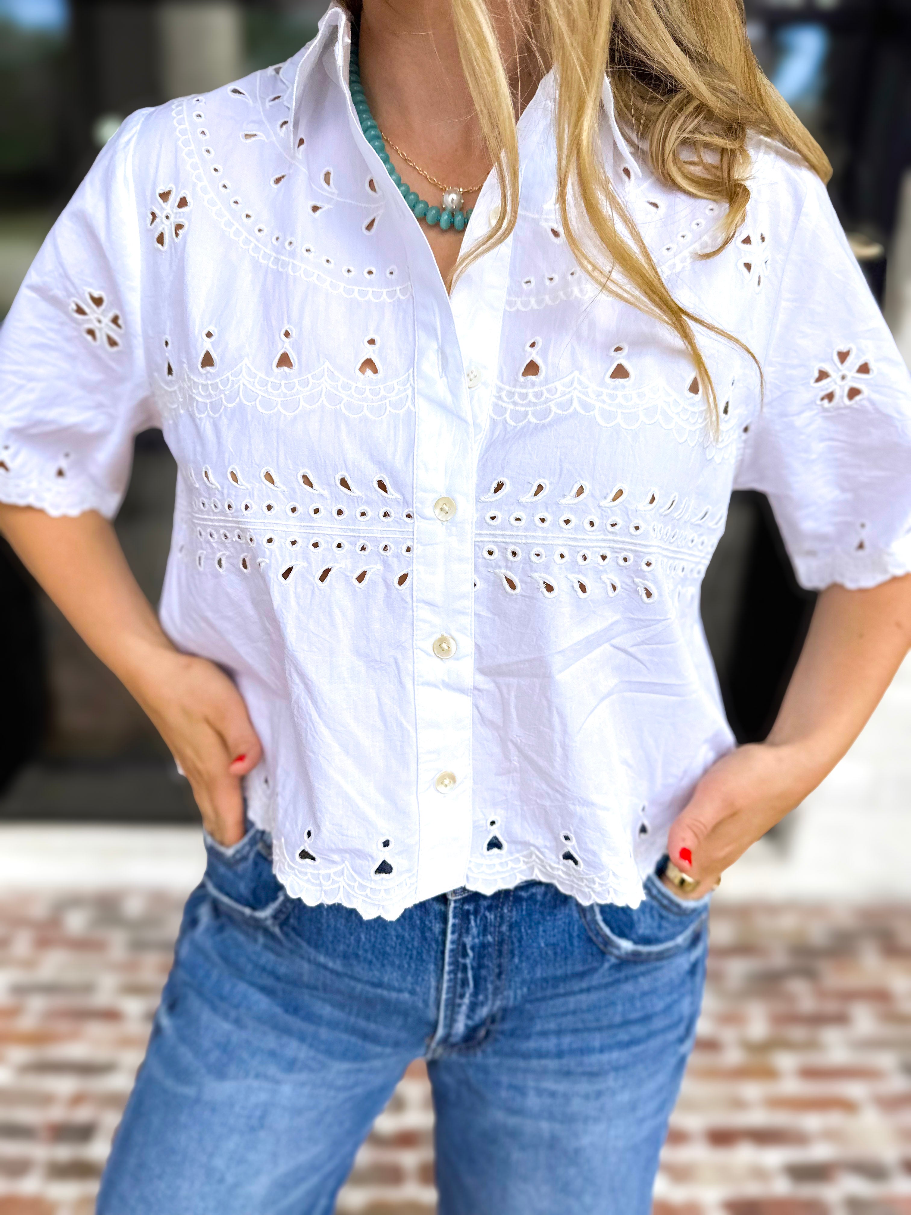 THML - Summertime Eyelet Blouse-200 Fashion Blouses-THML-July & June Women's Fashion Boutique Located in San Antonio, Texas