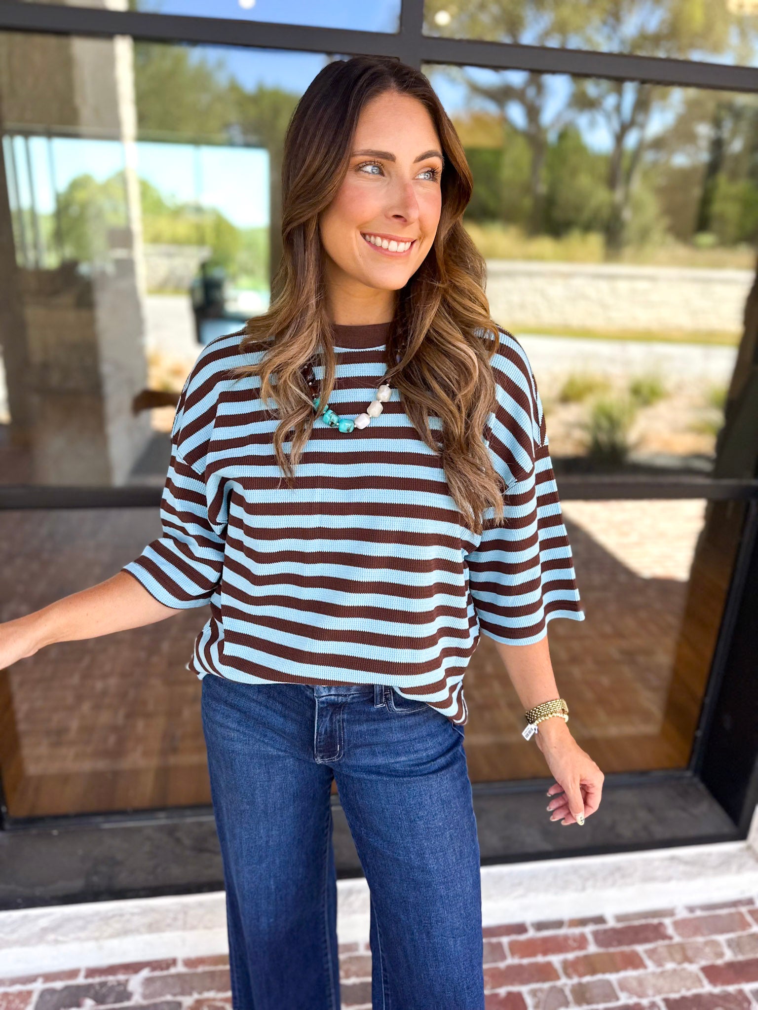 The Coffee Run Tee - Blue Mocha-210 Casual Blouses-ENTRO-July & June Women's Fashion Boutique Located in San Antonio, Texas