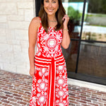 Red Sunburst Midi Dress-500 Midi-FATE-July & June Women's Fashion Boutique Located in San Antonio, Texas