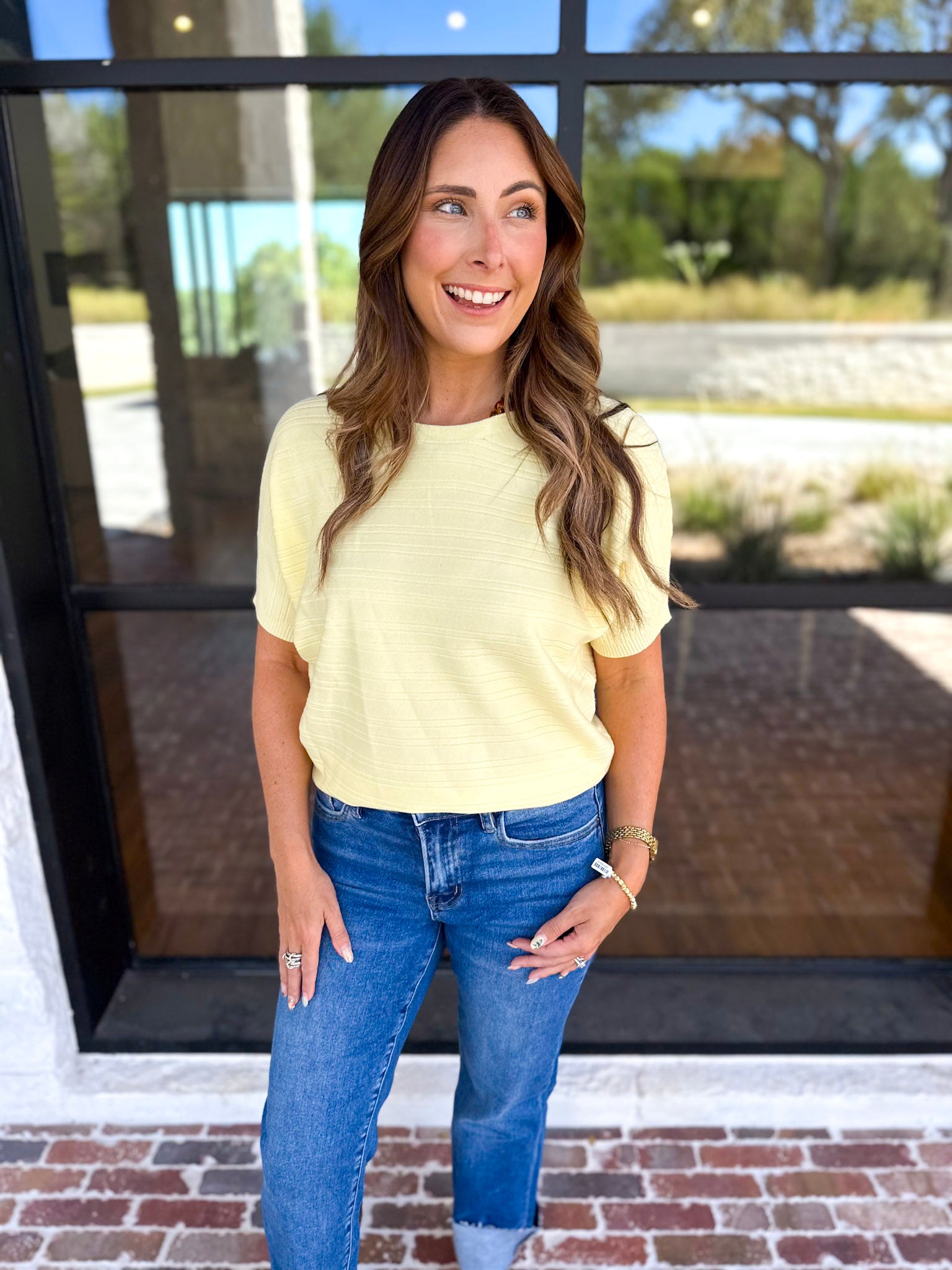 Textured Everyday Knit Top - Lemon-230 Sweaters/Cardis-ALLIE ROSE-July & June Women's Fashion Boutique Located in San Antonio, Texas