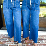 Vervet - High Rise Drawstring Wide Leg Comfy jeans-420 Denim-VEVERT BY FLYING MONKEY-July & June Women's Fashion Boutique Located in San Antonio, Texas
