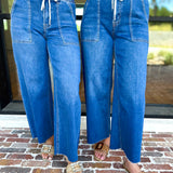 Vervet - High Rise Drawstring Wide Leg Comfy jeans-420 Denim-VEVERT BY FLYING MONKEY-July & June Women's Fashion Boutique Located in San Antonio, Texas