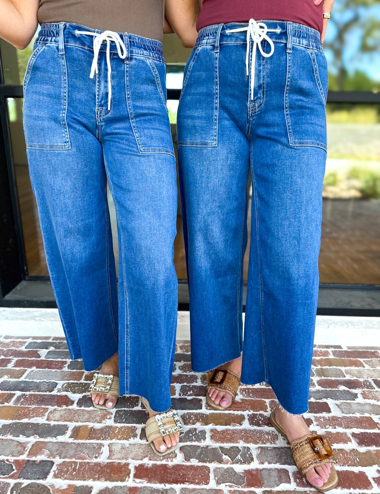 Vervet - High Rise Drawstring Wide Leg Comfy jeans-420 Denim-VEVERT BY FLYING MONKEY-July & June Women's Fashion Boutique Located in San Antonio, Texas