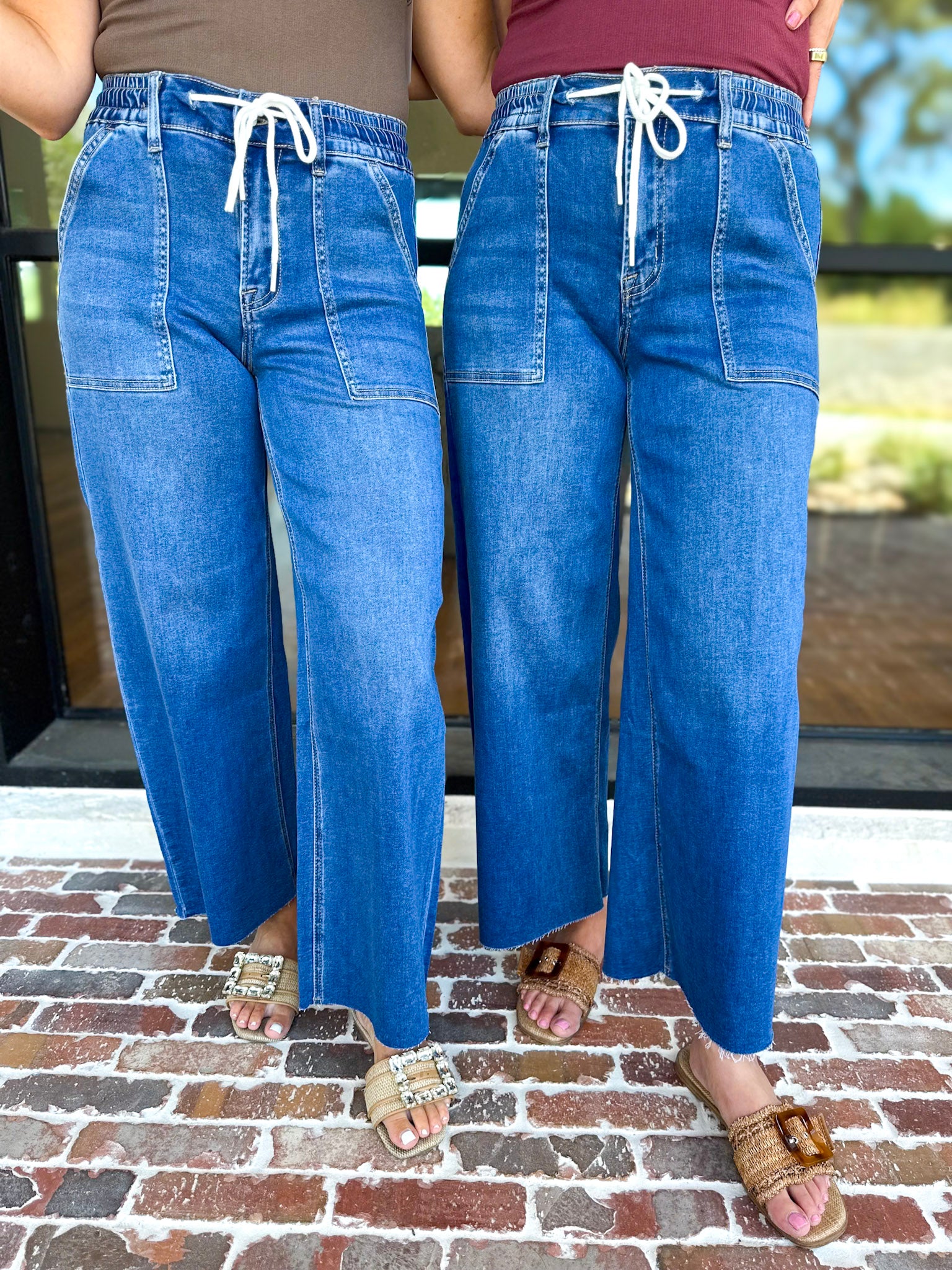 Vervet - High Rise Drawstring Wide Leg Comfy jeans-420 Denim-VEVERT BY FLYING MONKEY-July & June Women's Fashion Boutique Located in San Antonio, Texas
