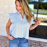 THML - Boardwalk Stripe Blouse-200 Fashion Blouses-THML-July & June Women's Fashion Boutique Located in San Antonio, Texas