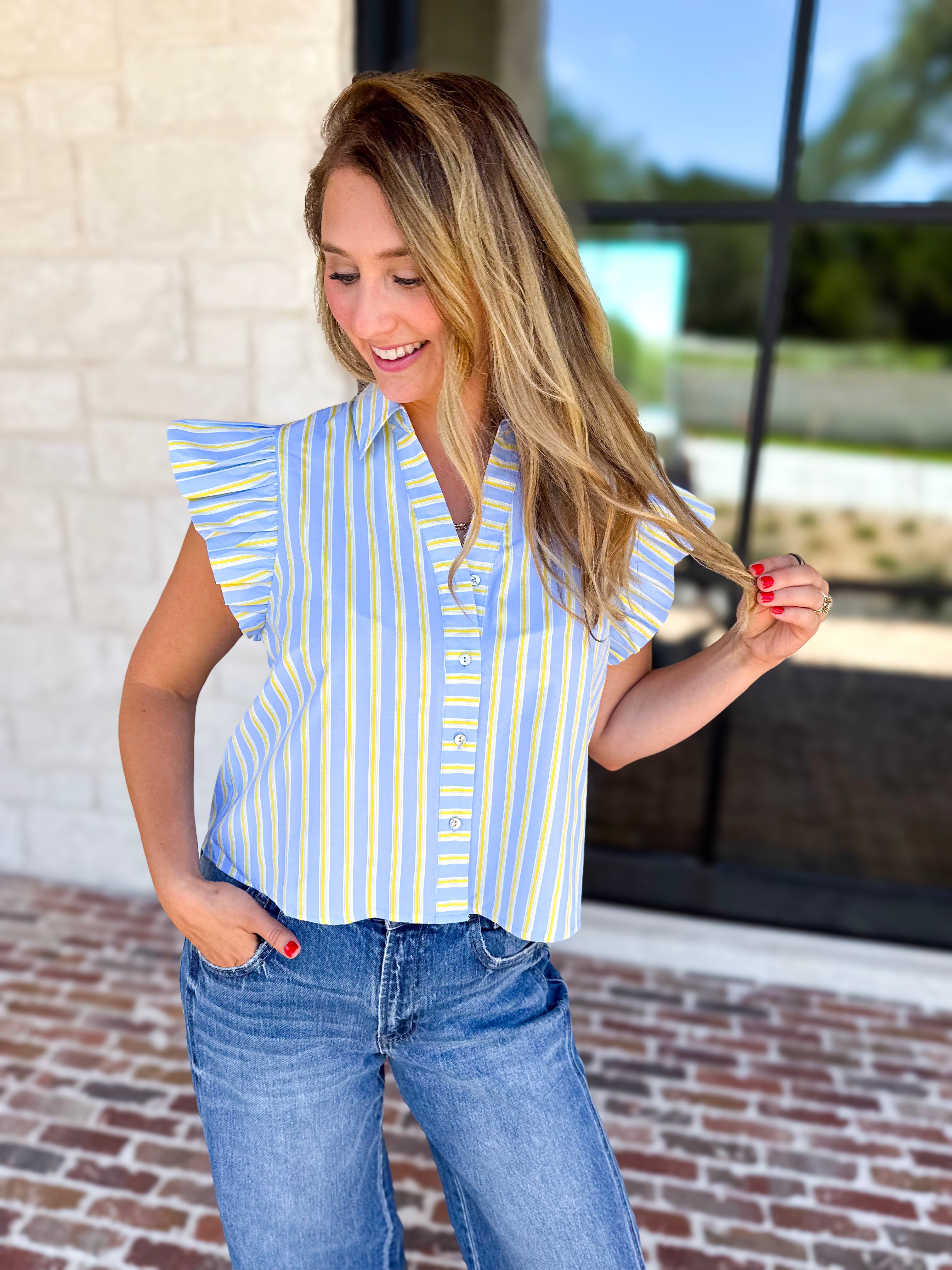THML - Boardwalk Stripe Blouse-200 Fashion Blouses-THML-July & June Women's Fashion Boutique Located in San Antonio, Texas