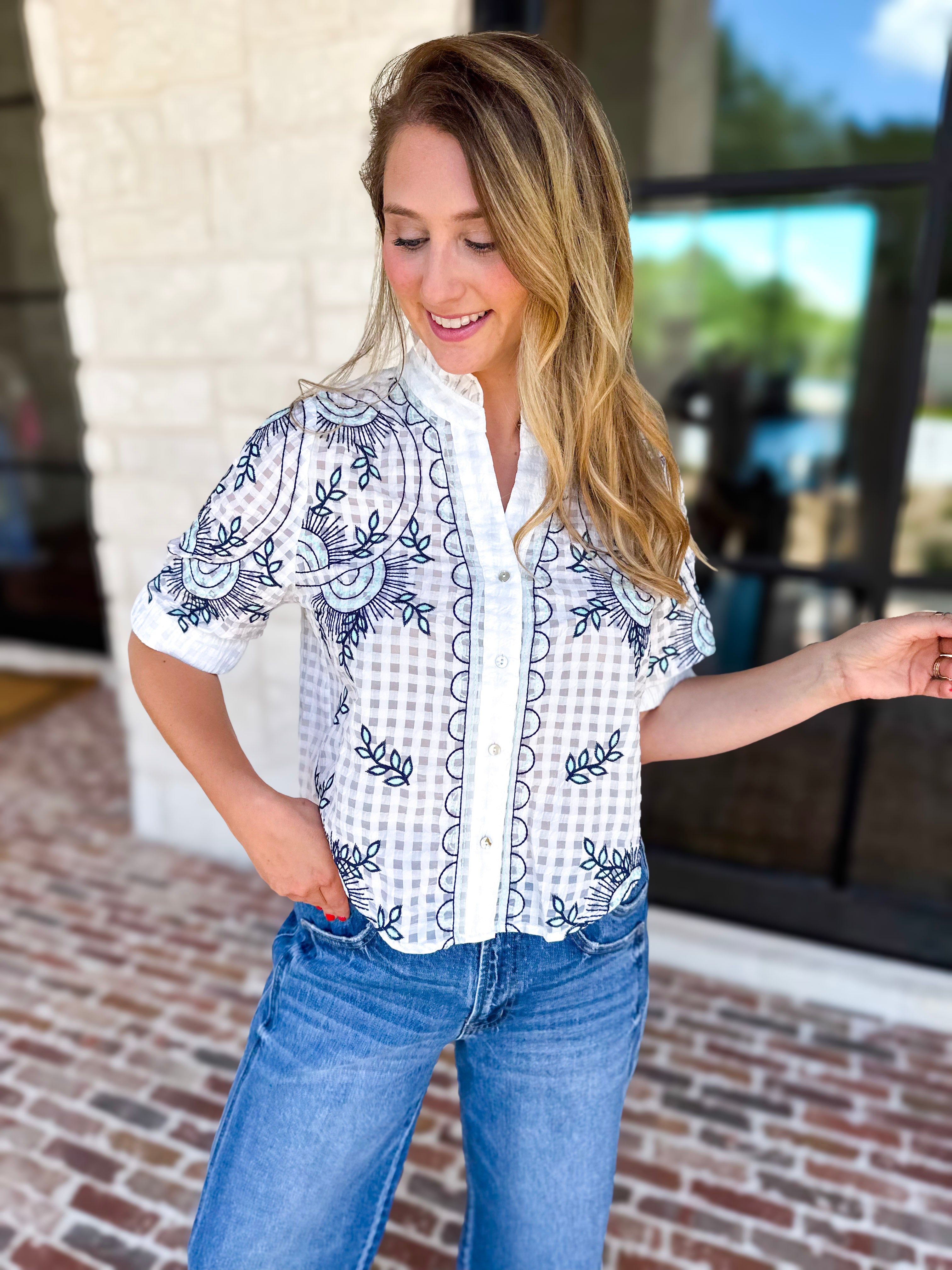 THML - Geometric Floral Blouse-200 Fashion Blouses-THML-July & June Women's Fashion Boutique Located in San Antonio, Texas