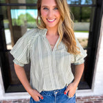 Sage Picnic Blouse-200 Fashion Blouses-JODIFL-July & June Women's Fashion Boutique Located in San Antonio, Texas