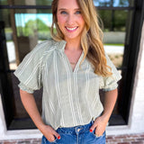 Sage Picnic Blouse-200 Fashion Blouses-JODIFL-July & June Women's Fashion Boutique Located in San Antonio, Texas
