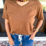 Everyday Essential V-Neck Tee - Honey-210 Casual Blouses-MONO B-July & June Women's Fashion Boutique Located in San Antonio, Texas