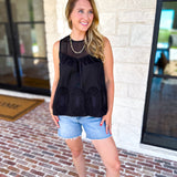 Sheer Details Tank - Black-200 Fashion Blouses-FATE-July & June Women's Fashion Boutique Located in San Antonio, Texas