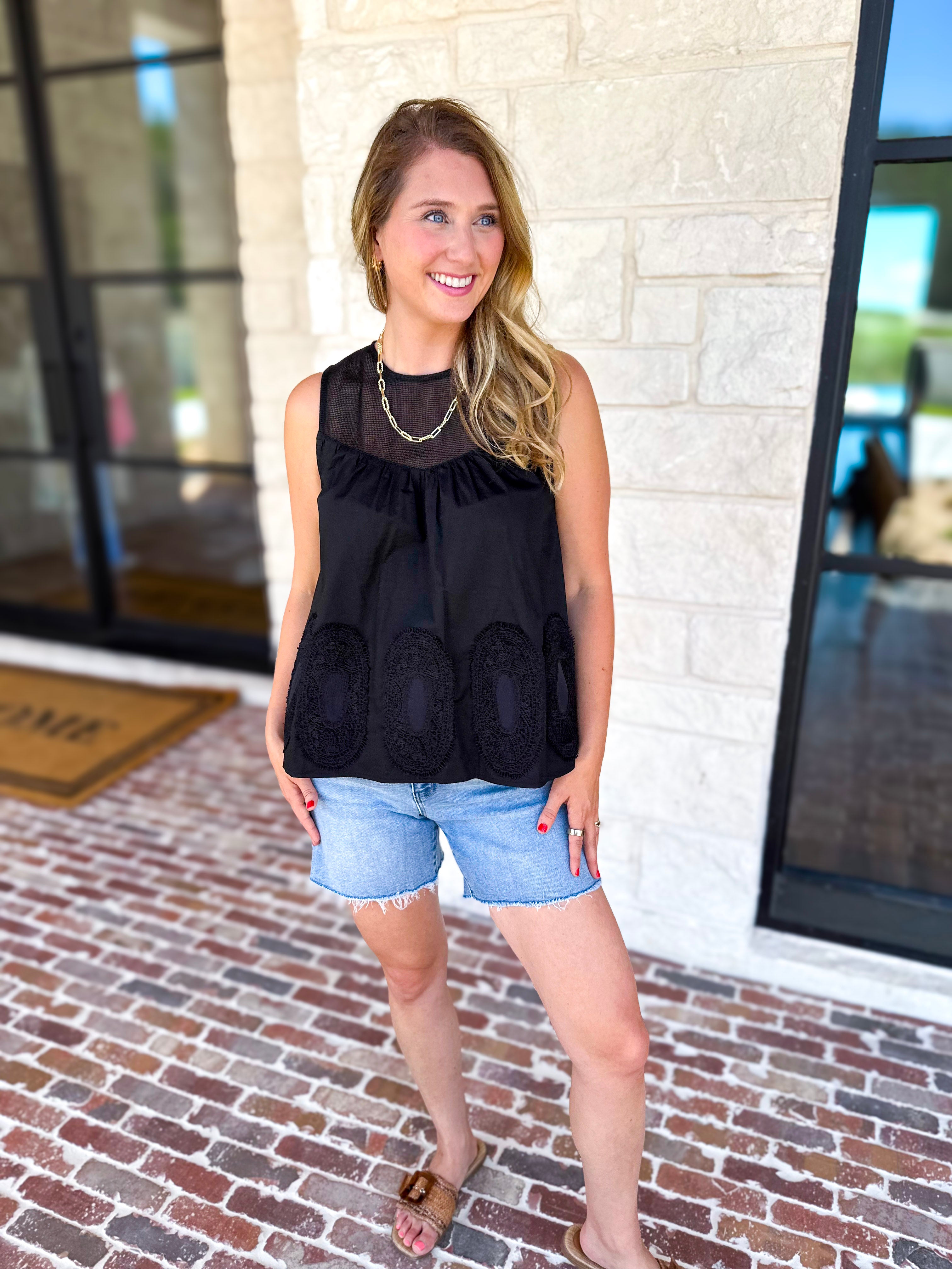 Sheer Details Tank - Black-200 Fashion Blouses-FATE-July & June Women's Fashion Boutique Located in San Antonio, Texas