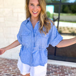 Light Blue Utility Blouse-200 Fashion Blouses-SKIES ARE BLUE-July & June Women's Fashion Boutique Located in San Antonio, Texas
