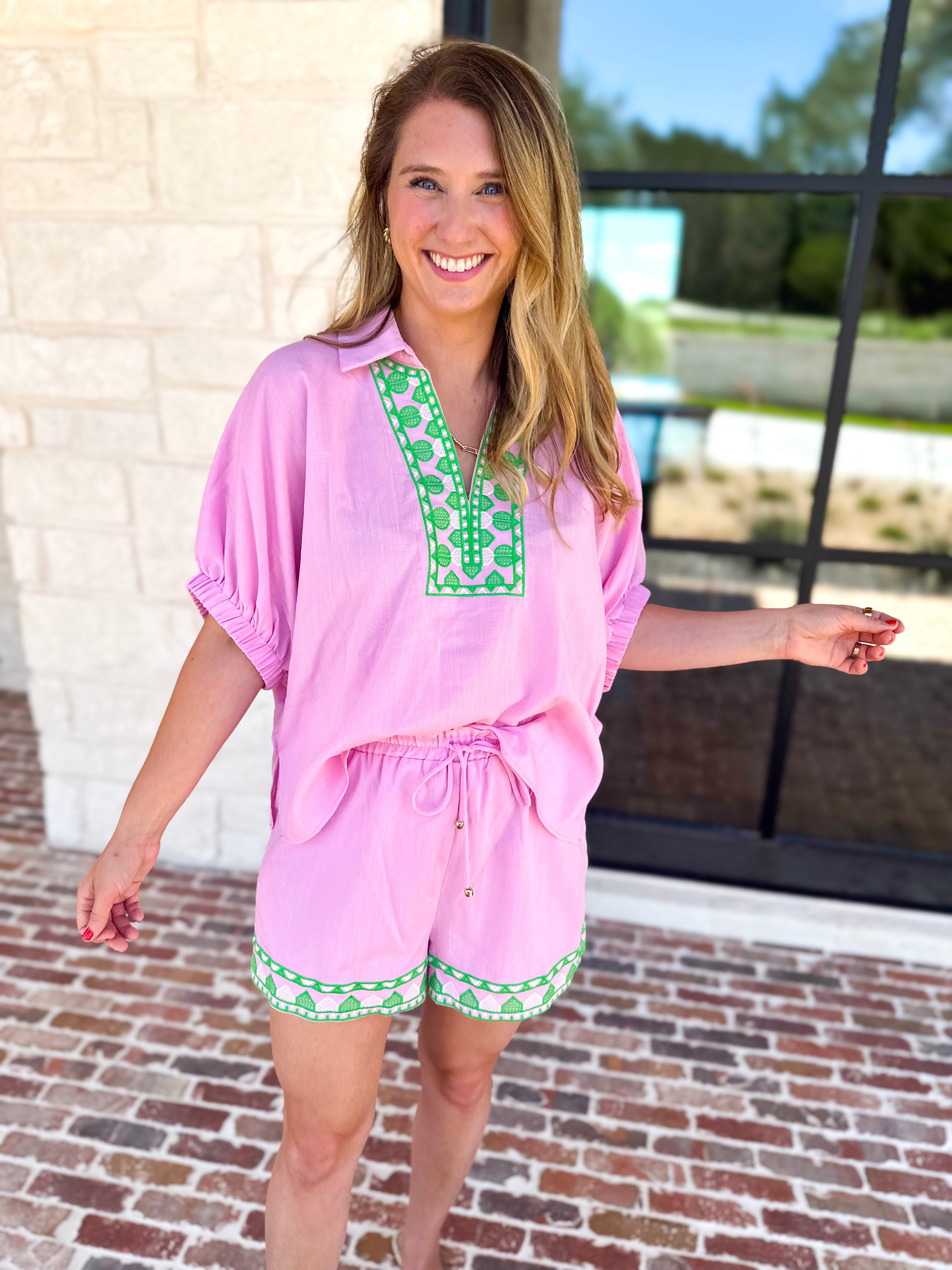 The Cabo Shorts Set - Pink/Green-510 Mini-ENTRO-July & June Women's Fashion Boutique Located in San Antonio, Texas