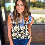 THML - Harvest Florals Ruffle Sleeve Blouse-200 Fashion Blouses-THML-July & June Women's Fashion Boutique Located in San Antonio, Texas