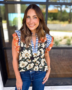 THML - Harvest Florals Ruffle Sleeve Blouse-200 Fashion Blouses-THML-July & June Women's Fashion Boutique Located in San Antonio, Texas