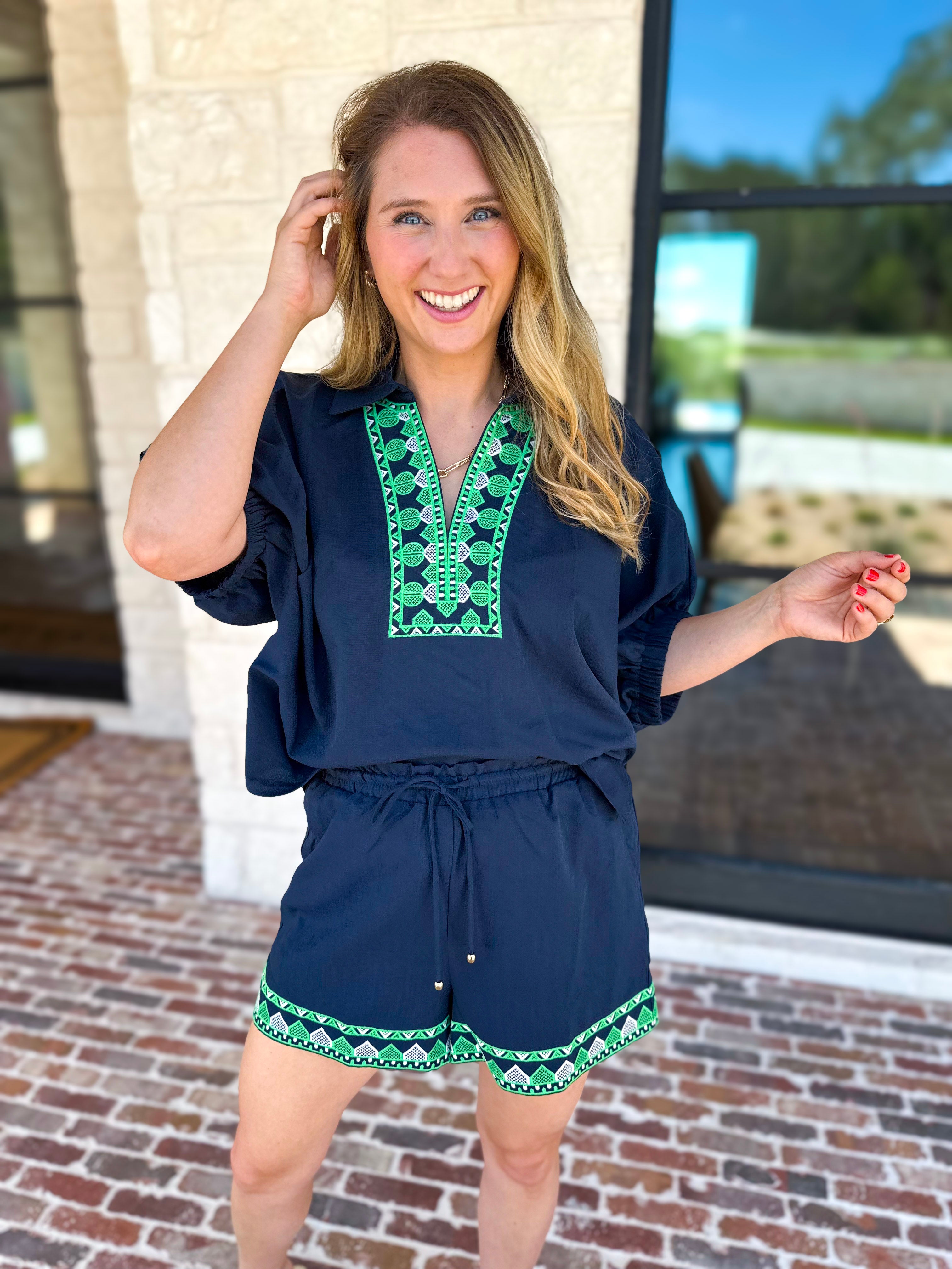 The Cabo Shorts Set - Navy/Green-510 Mini-ENTRO-July & June Women's Fashion Boutique Located in San Antonio, Texas