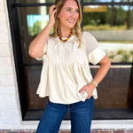 Lace Details Suede Blouse-200 Fashion Blouses-FATE-July & June Women's Fashion Boutique Located in San Antonio, Texas