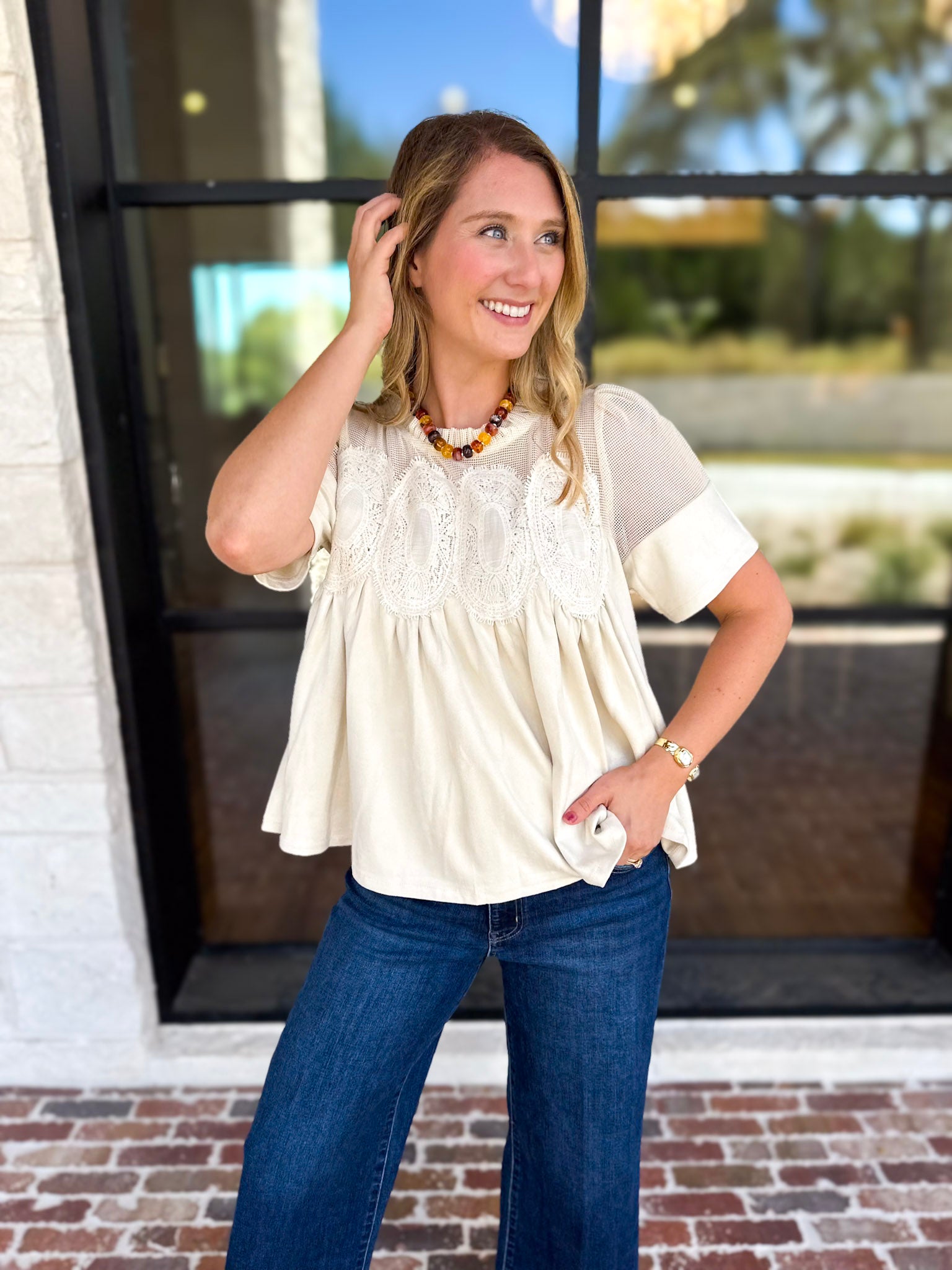 Lace Details Suede Blouse-200 Fashion Blouses-FATE-July & June Women's Fashion Boutique Located in San Antonio, Texas