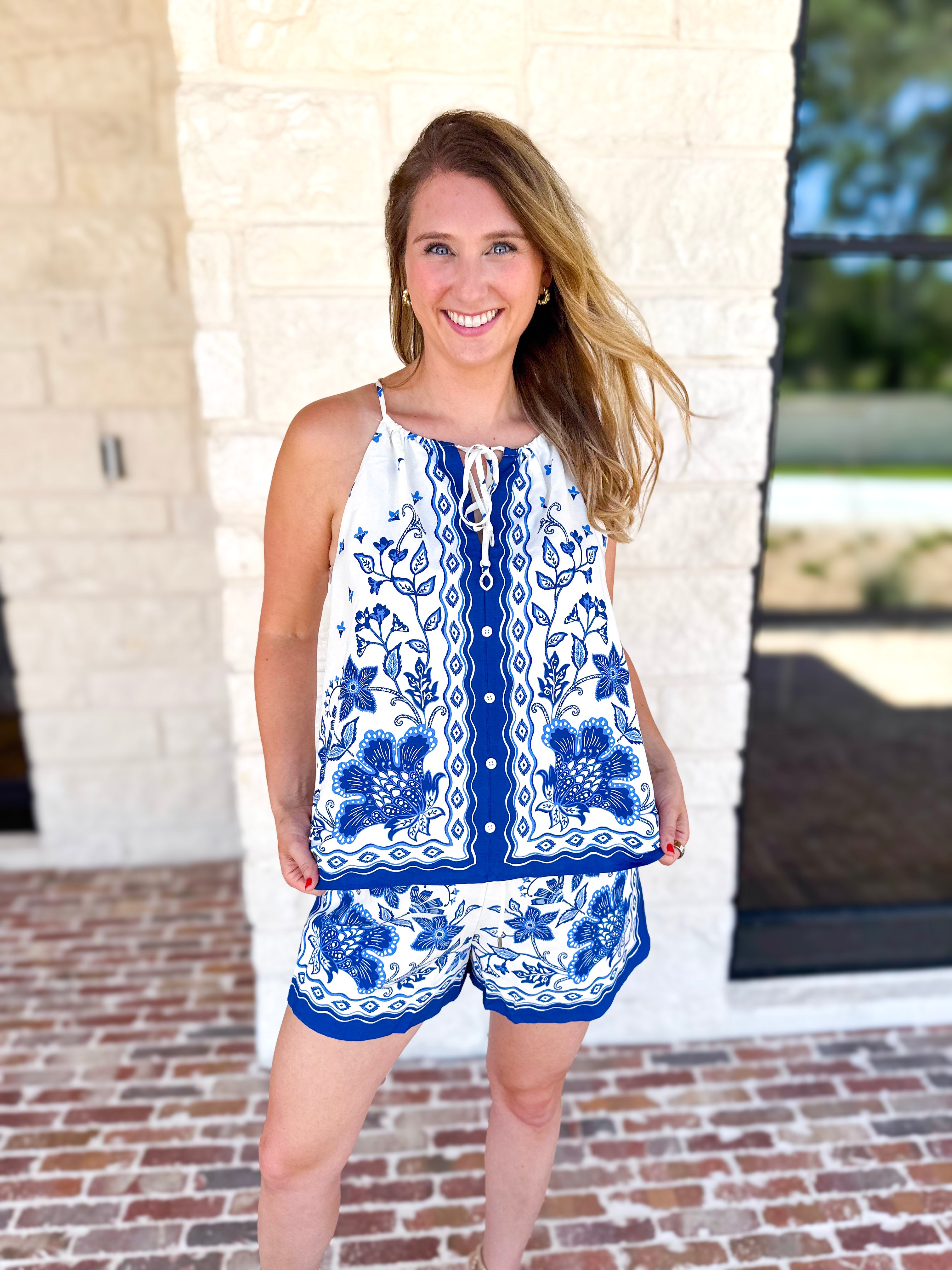 Ocean Air Cami & Short Set-510 Mini-SKIES ARE BLUE-July & June Women's Fashion Boutique Located in San Antonio, Texas