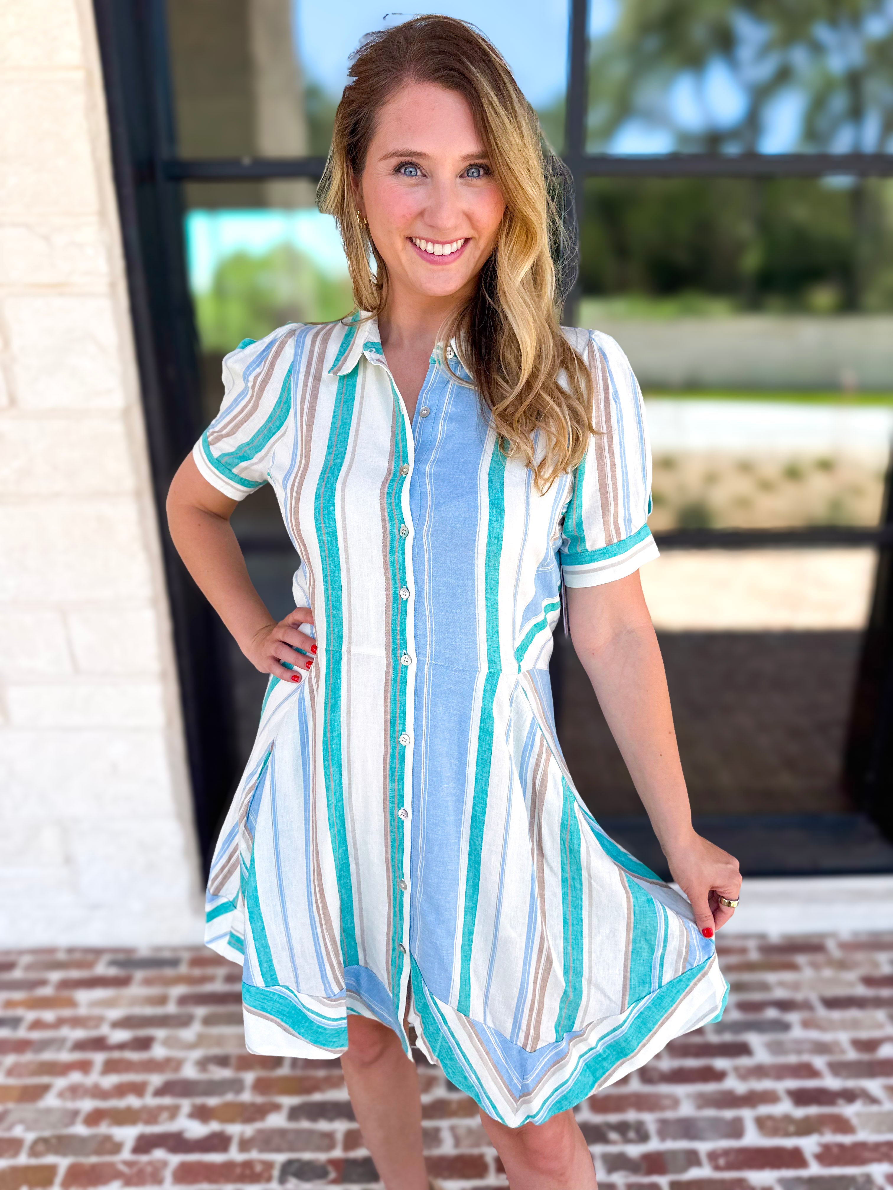 Liverpool - Seaside Stripe Mini Dress-510 Mini-LIVERPOOL JEANS COMPANY-July & June Women's Fashion Boutique Located in San Antonio, Texas