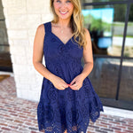 Navy Eyelet Mini Dress-510 Mini-SKIES ARE BLUE-July & June Women's Fashion Boutique Located in San Antonio, Texas