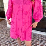 Hot Pink Floral Details Mini Dress-510 Mini-JODIFL-July & June Women's Fashion Boutique Located in San Antonio, Texas