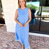 Effortless Polka Dot Midi Dress - Blue-500 Midi-ENTRO-July & June Women's Fashion Boutique Located in San Antonio, Texas