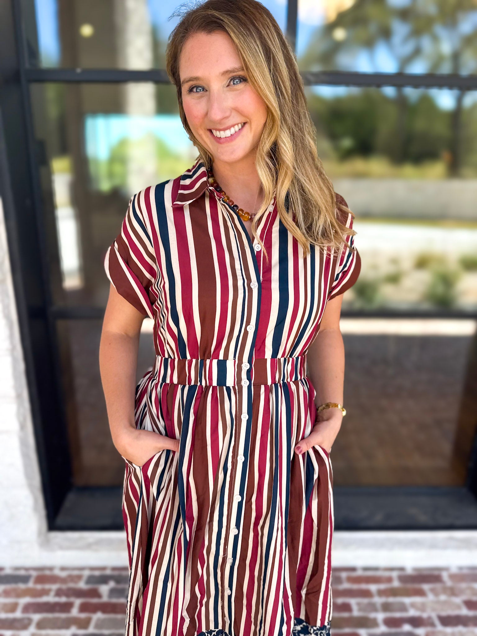Simply Classic Stripe & Floral Midi Dress-500 Midi-TCEC-July & June Women's Fashion Boutique Located in San Antonio, Texas